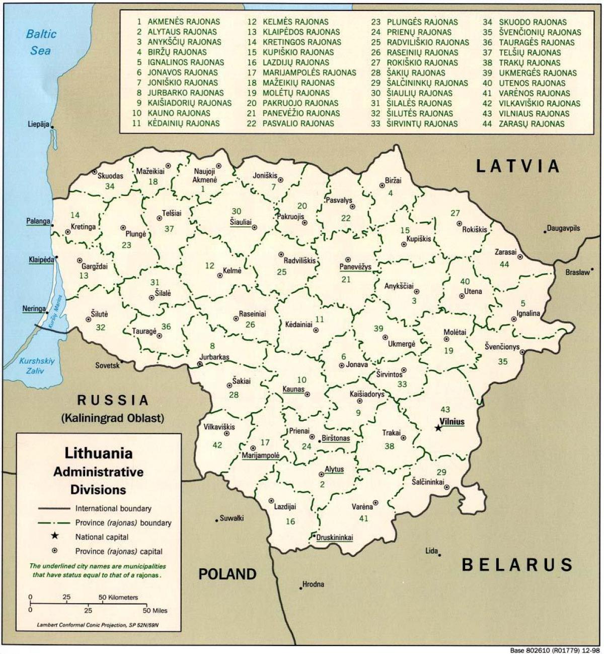 Bản đồ của bản đồ Lithuania với thành phố