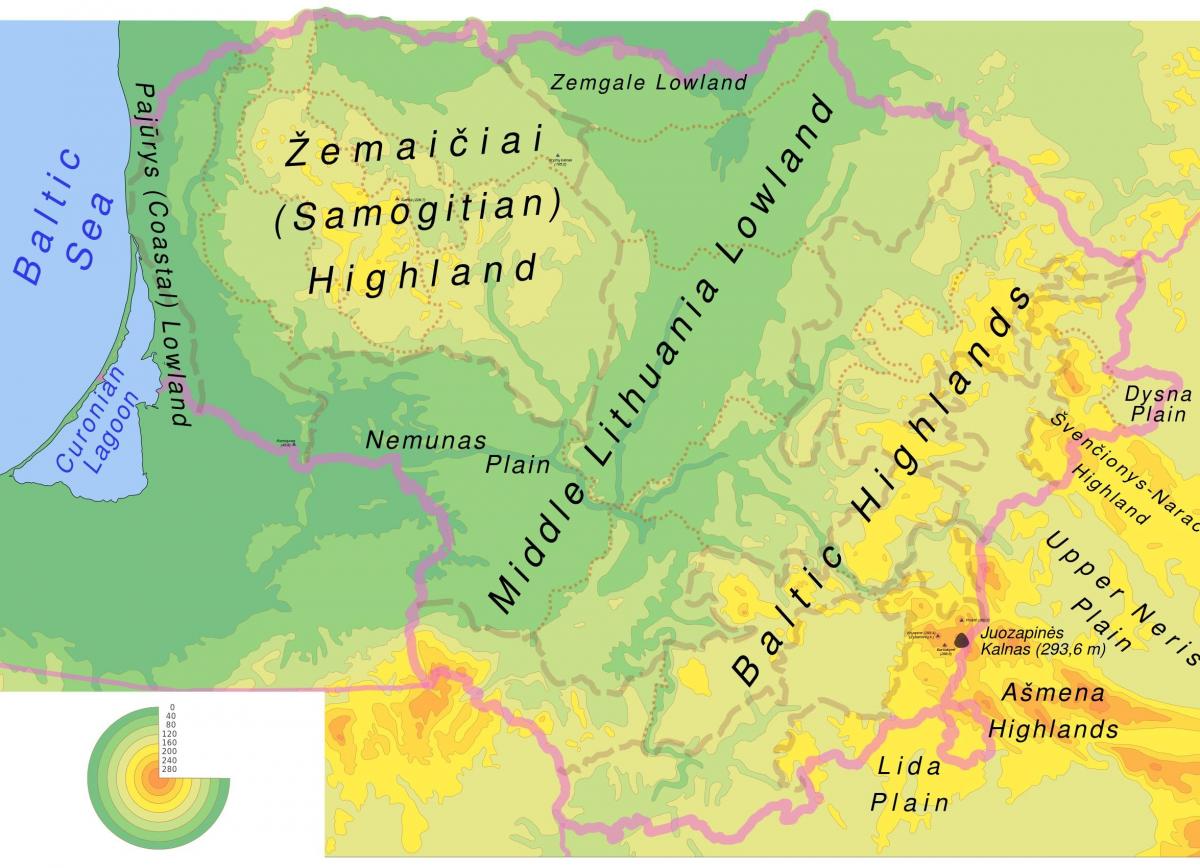 Bản đồ của Lithuania vật chất