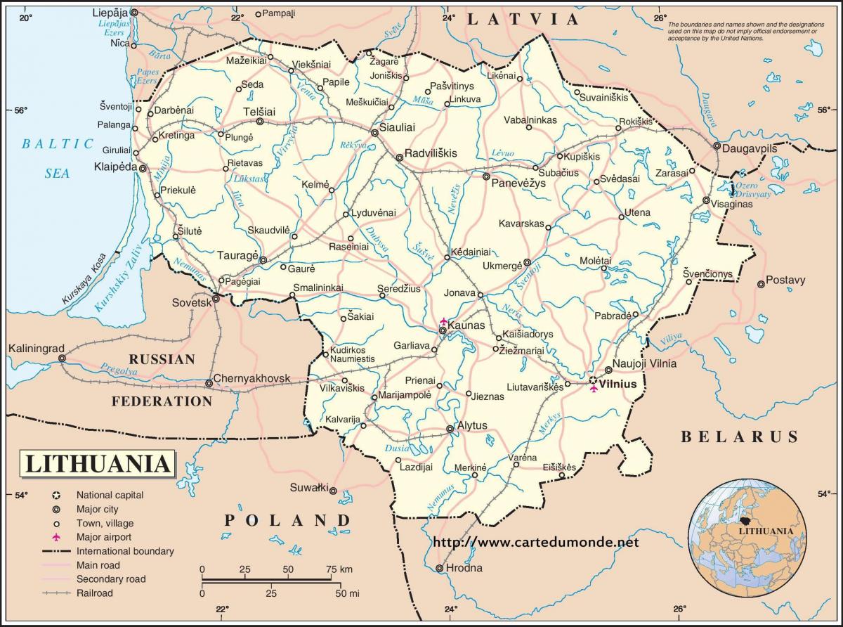 Bản đồ của Lithuania nước