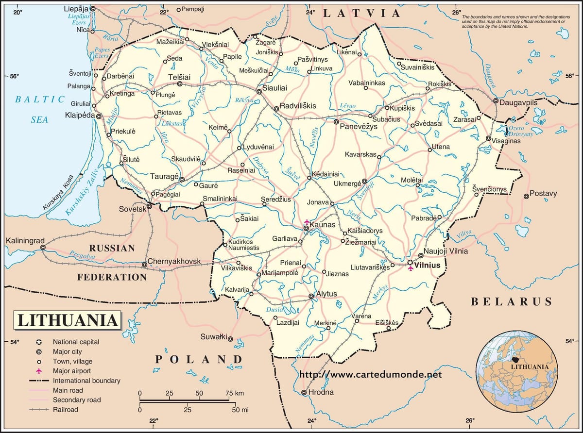 Bản đồ của Lithuania nước